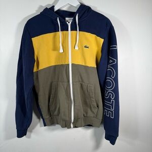 Lacoste Colorblock Full-Zip Hoodie – Navy/Yellow/Olive – Size Medium